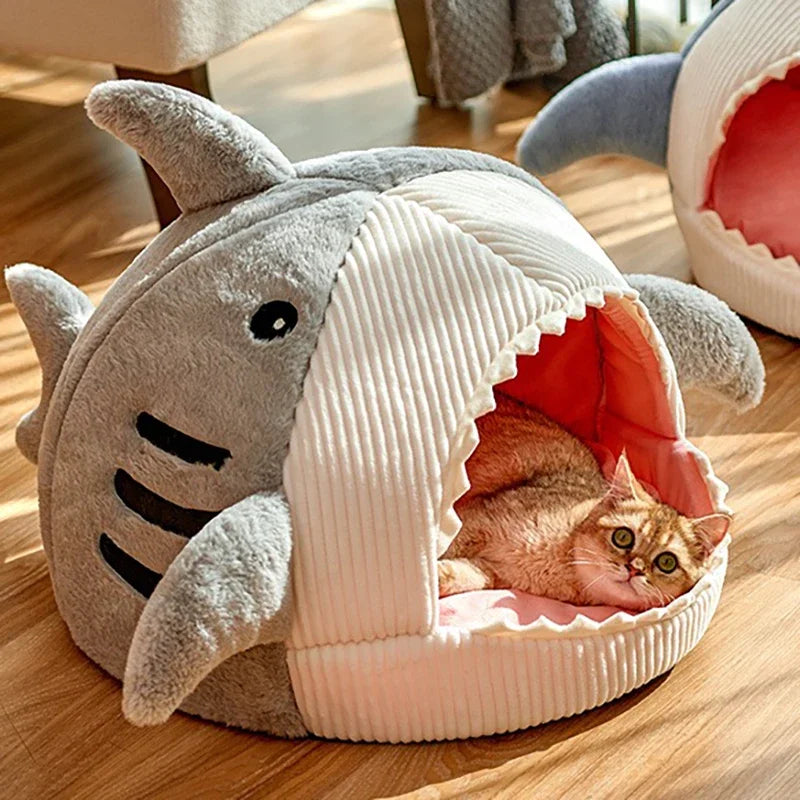 Big Mouth Shark Pet Semi-Enclosed Cat and Dog Bed with Cushion Beds and Furniture Deep Sleep Accessories for Cats Kitten & Pets