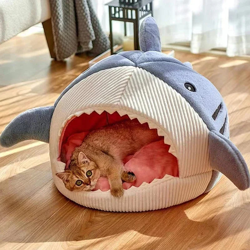 Big Mouth Shark Pet Semi-Enclosed Cat and Dog Bed with Cushion Beds and Furniture Deep Sleep Accessories for Cats Kitten & Pets