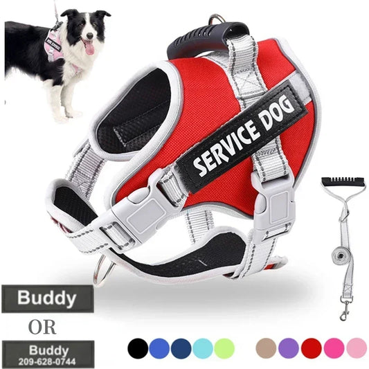 Service Dog Harness with Custom ID Tag Adjustable Dog Harness Dog Vest Leash for Large Dogs Outdoor Dogs Training Accessories