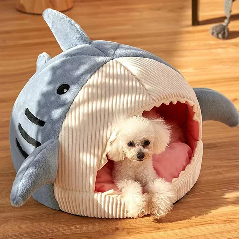 Big Mouth Shark Pet Semi-Enclosed Cat and Dog Bed with Cushion Beds and Furniture Deep Sleep Accessories for Cats Kitten & Pets